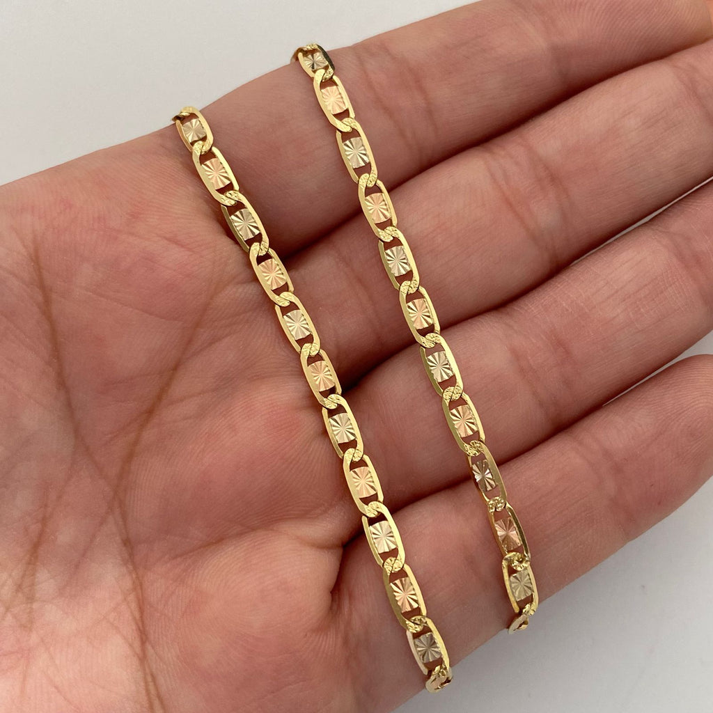 Cadena It Plana Diamantada Tres oros 18k 9,9 Gr / 3,4 mm / 60 Cm