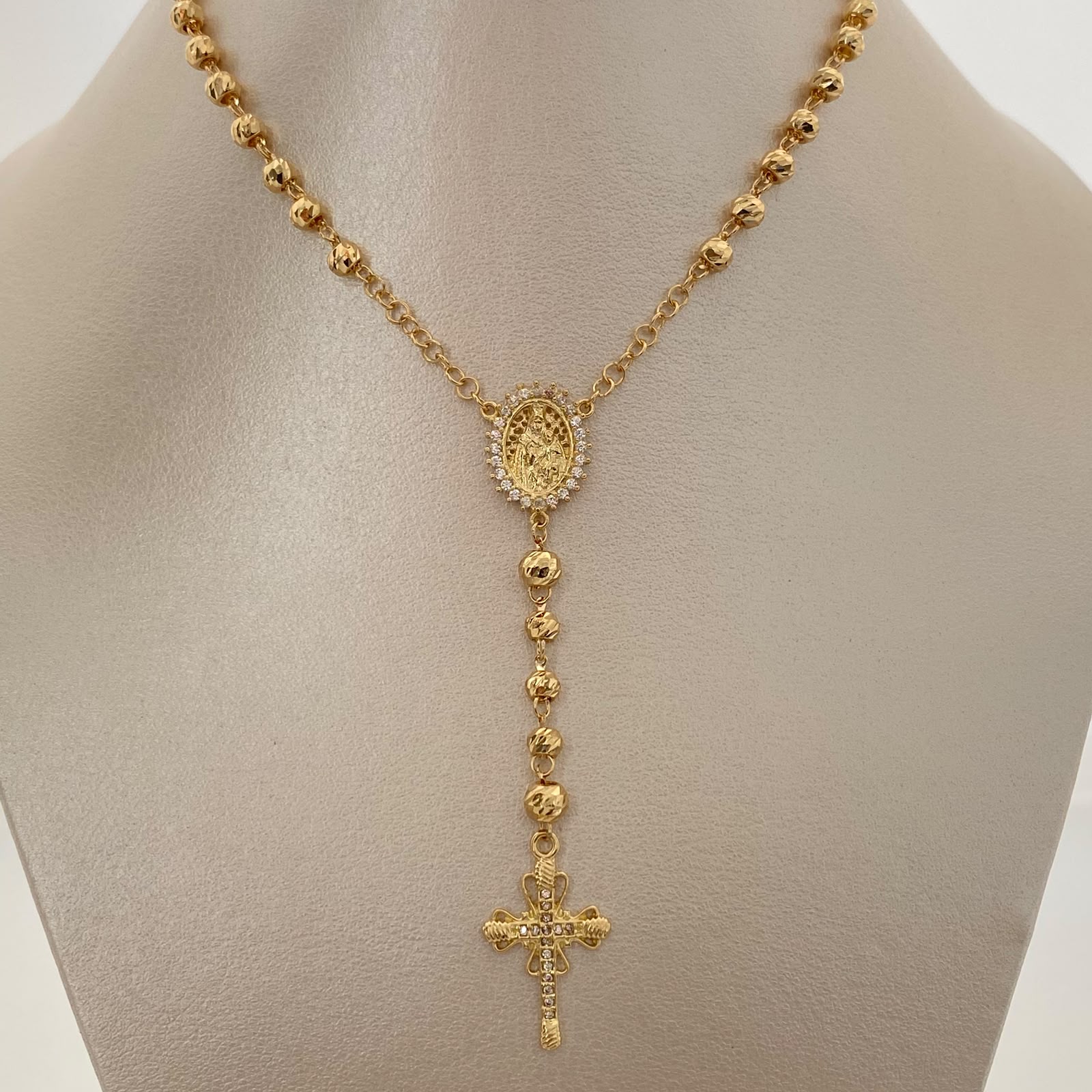 Rosario Virgen Maria Auxiliadora Casting Oro amarillo 18k 11,30 Gr / 4 mm / 50 Cm Broche 0,40