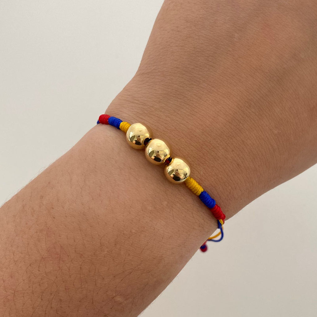 Pulsera tejida Seleccion Colombia balines lisos #8 Oro amarillo 18k 1,0 Gr