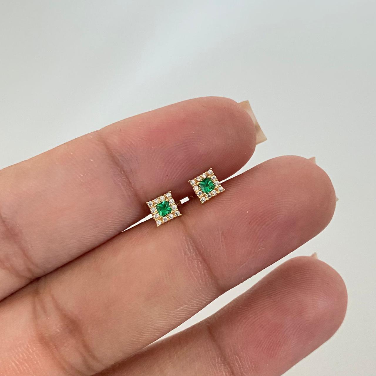 Topos topo halo cuadro centro verde Oro amarillo 18k 0,75 Gr / 5,0 mm