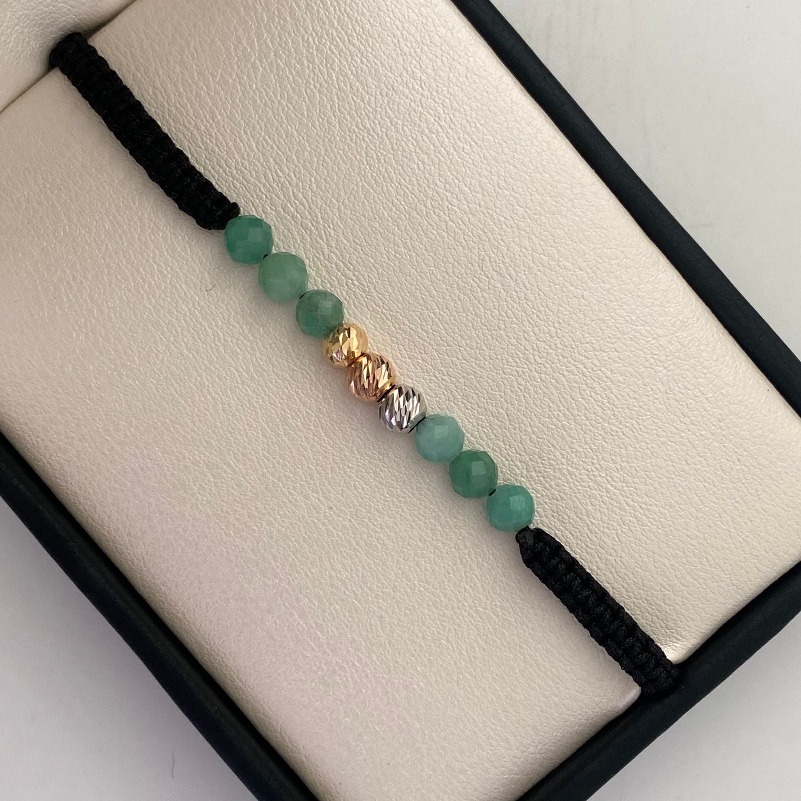 Pulsera tejida Bola diamantada 5mm +morrallas Tres oros 18k 0,45 Gr