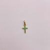 Dije mini cruz circones verdes Oro amarillo 18k 0,4 Gr / 6,85 mm / 1,5 Cm