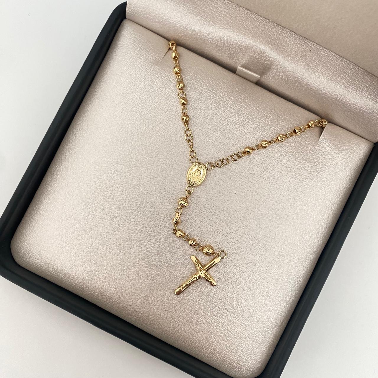 Rosario virgen milagrosa balines diamantados Oro amarillo 18k 7,00 Gr / 3,0 mm / 45 Cm Broche 0,30