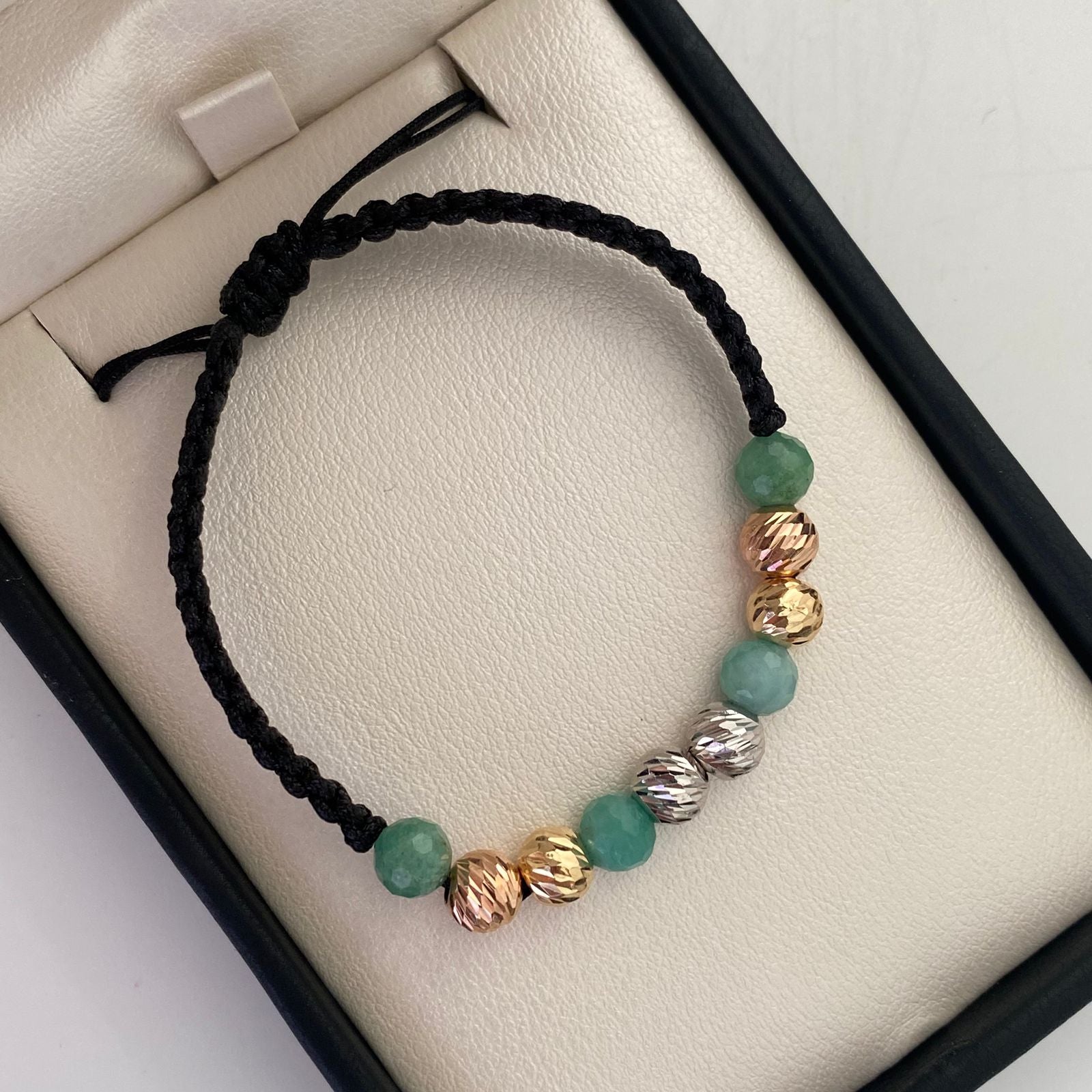 Pulsera tejida Bolas diamantadas 6mm+ morrallas Tres oros 18k 1,15 Gr