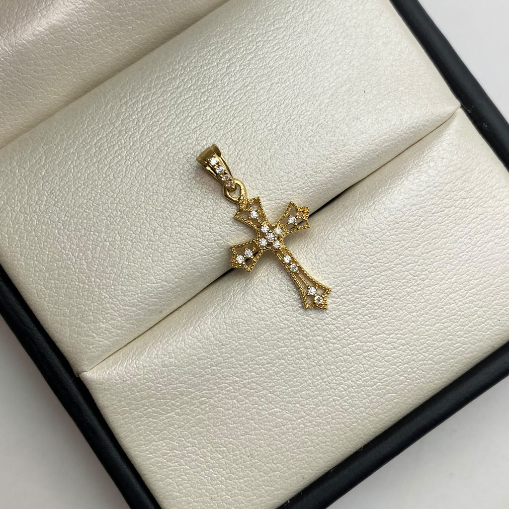 Dije cruz circones blancos Oro amarillo 18k 1 Gr / 12,65 mm / 2,5 Cm