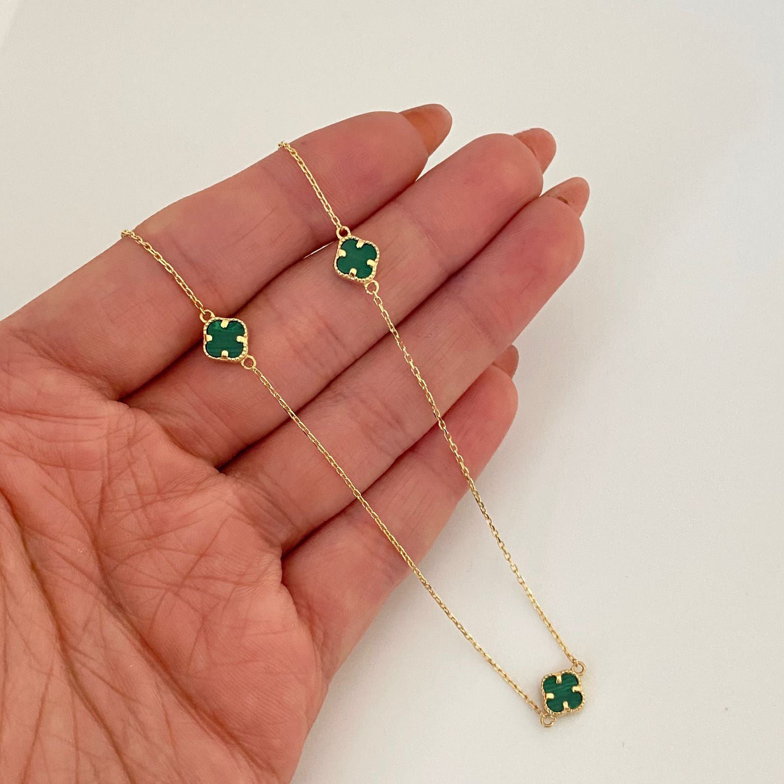 Cadena It trebol fondo verde Oro amarillo 18k +4 / 3,3 Gr / 7,3 mm / 45 Cm