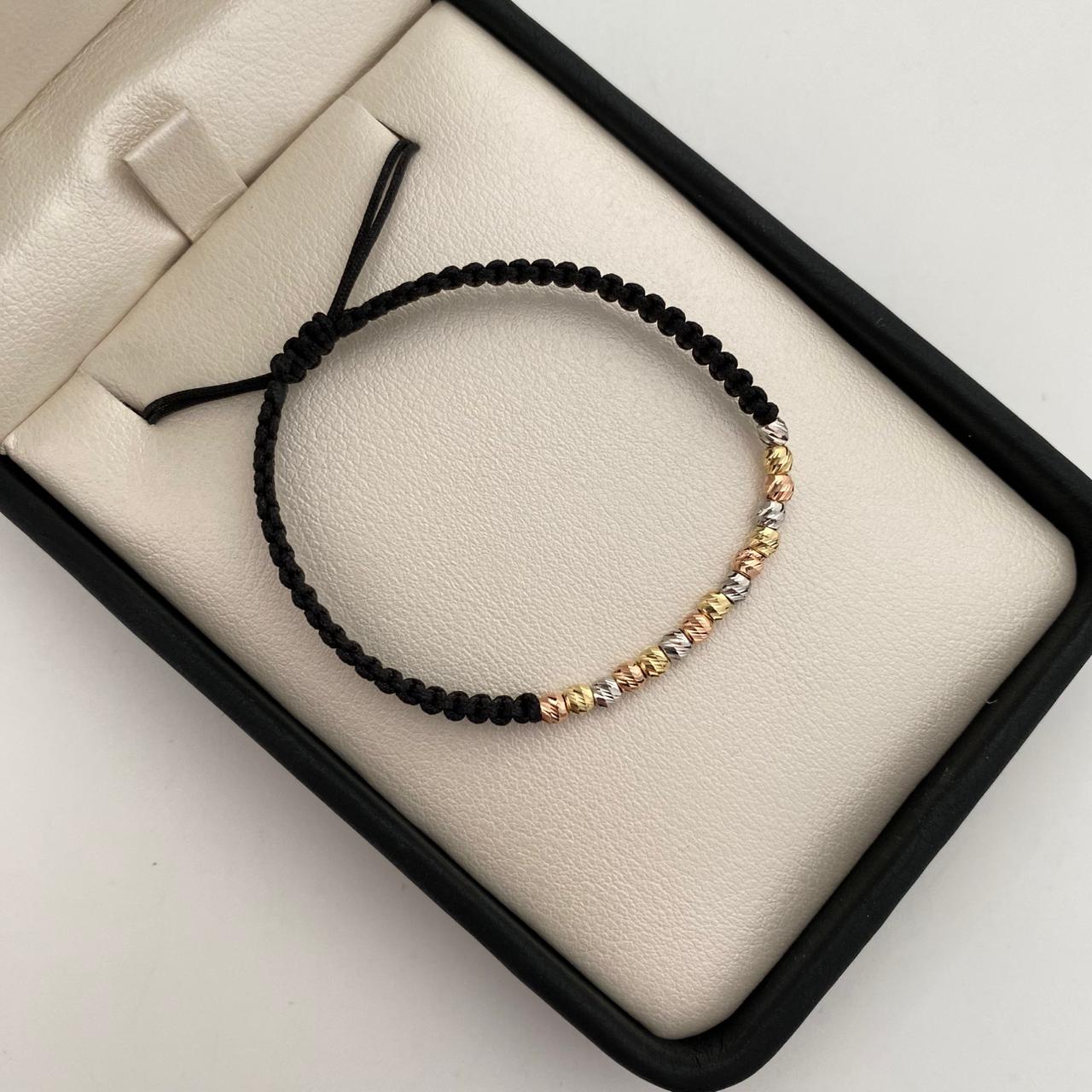 Pulsera tejida con balines diamantados 3mm  Tres oros 18k 0,75 Gr