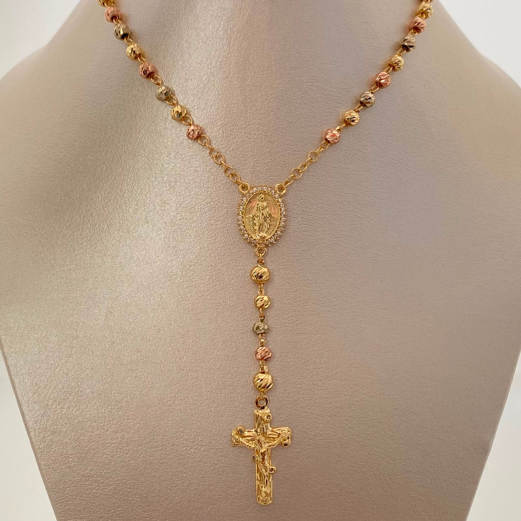 Rosario Virgen Milagrosa Casting Tres oros 18k 12,40 Gr / 4 mm / 60 Cm Broche 0,40