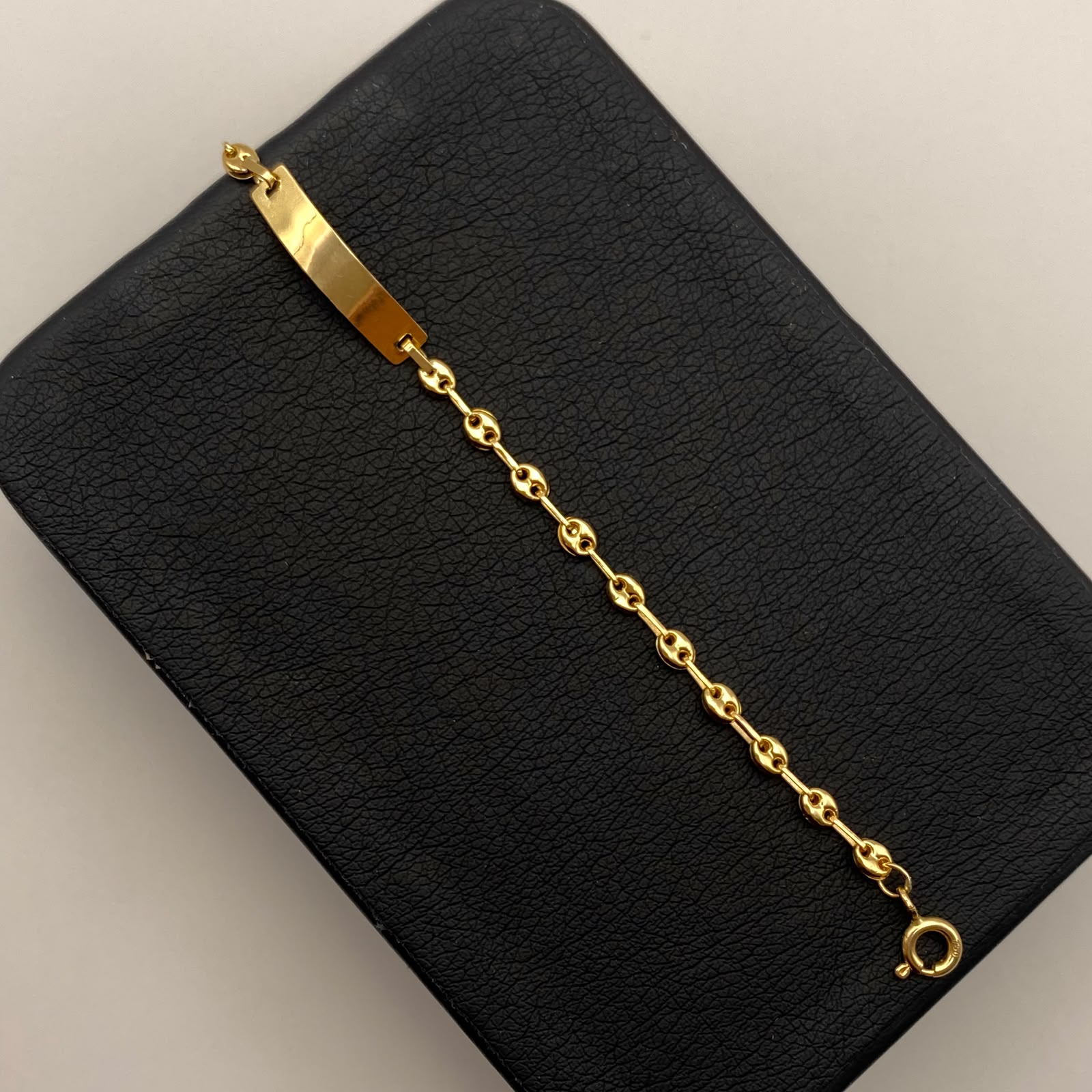 Pulso bebé gc placa rectangulo Oro amarillo 18k 1,76 Gr / 3,2 mm / 16,5 Cm Broche 0,20