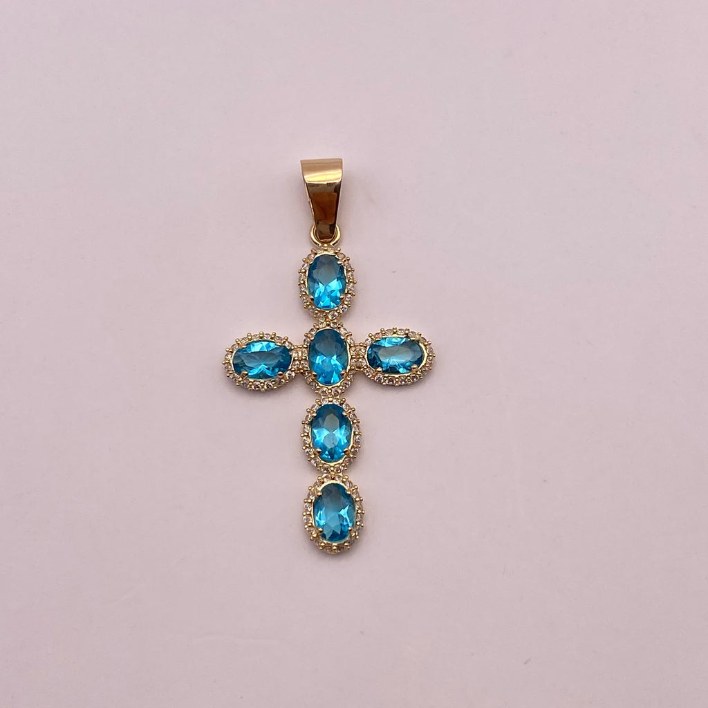 Dije Cruz azul circones Oro amarillo 18k 3,07 Gr / 22,9 mm / 4,5 Cm