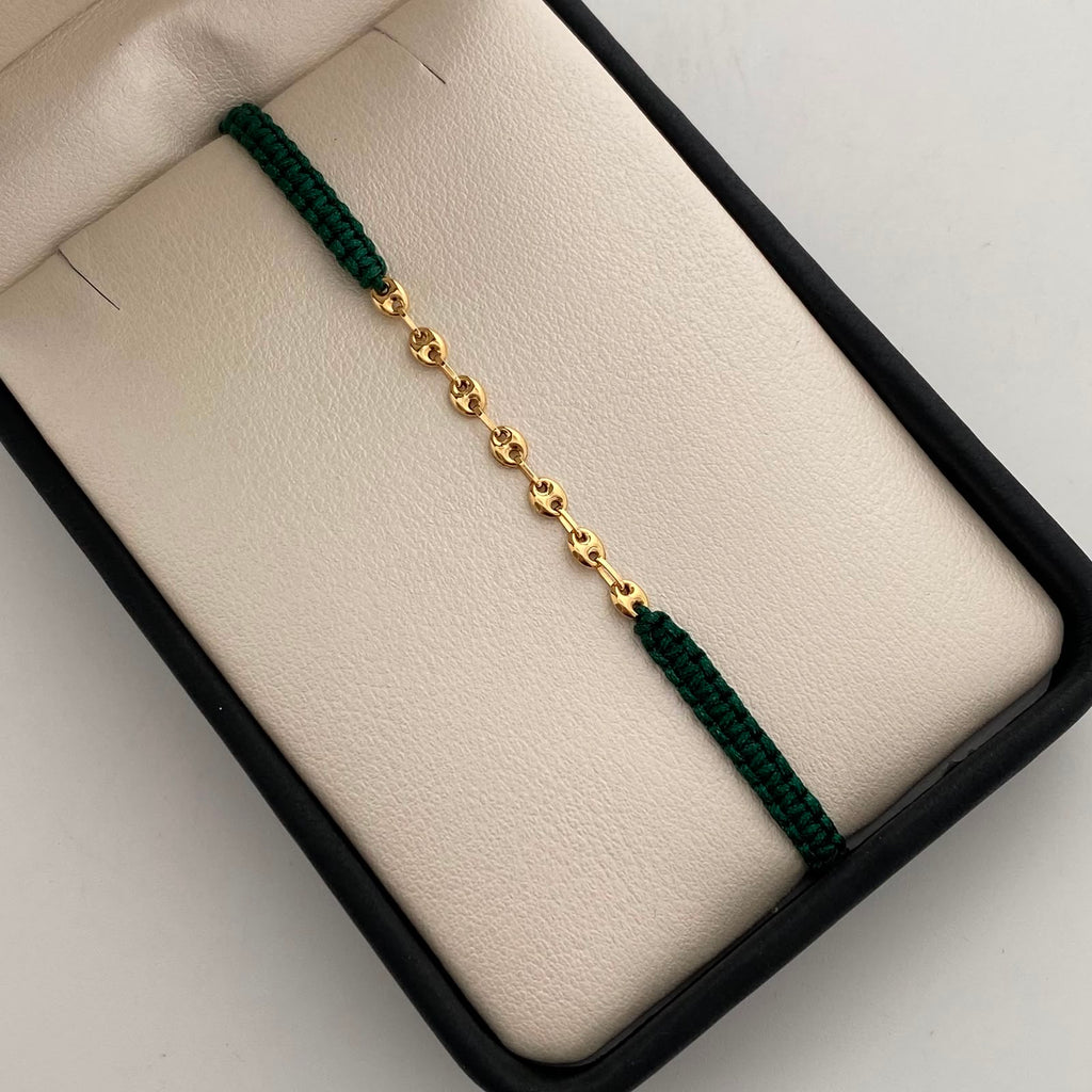 Pulsera tejida Gc Liso Verde Oro amarillo 18k 0,4 Gr