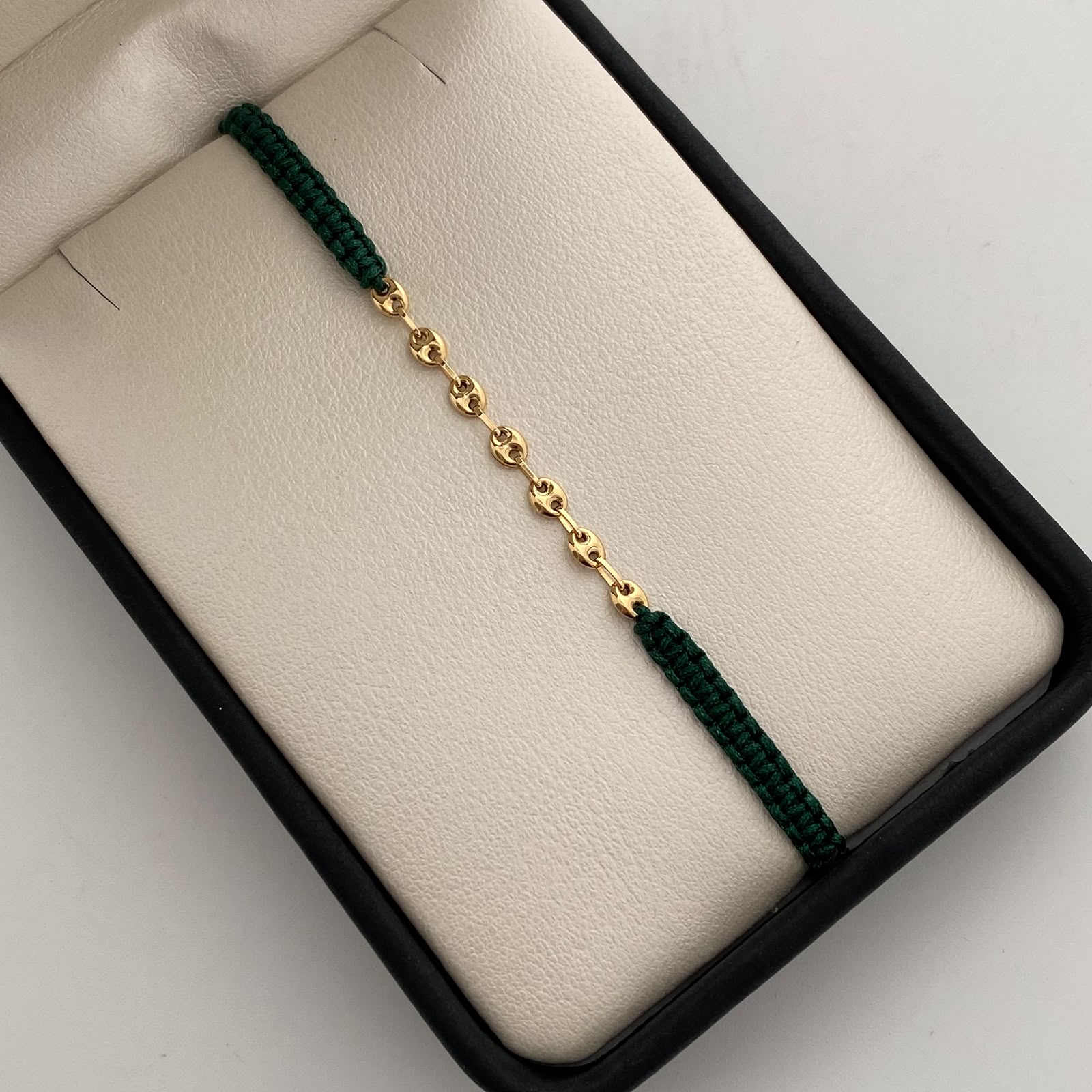 Pulsera tejida Gc Liso Verde Oro amarillo 18k 0,4 Gr