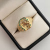 Anillo herradura con circones verdes  Oro amarillo 18k / Talla 10 1/2 / 6,65 Gr