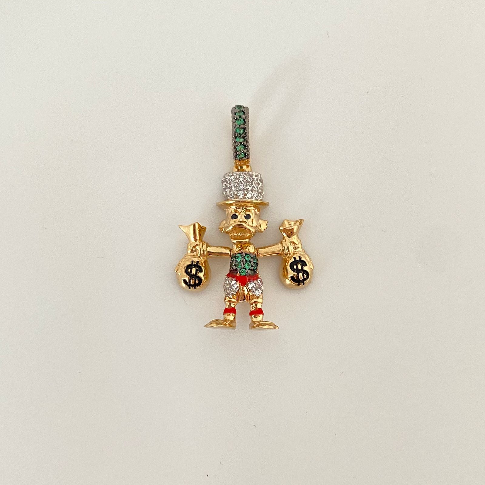 Dije pato tio rico bolsas de dinero verde Oro amarillo 18k 4,85 Gr / 3,2 Cm