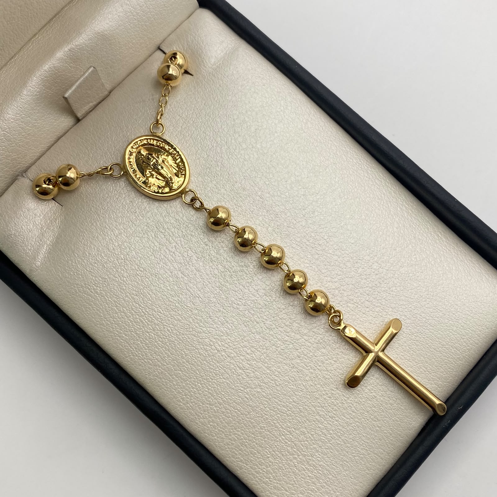 Rosario virgen milagrosa balines lisos Oro amarillo 18k 12,7 Gr / 5 mm / 50 Cm
