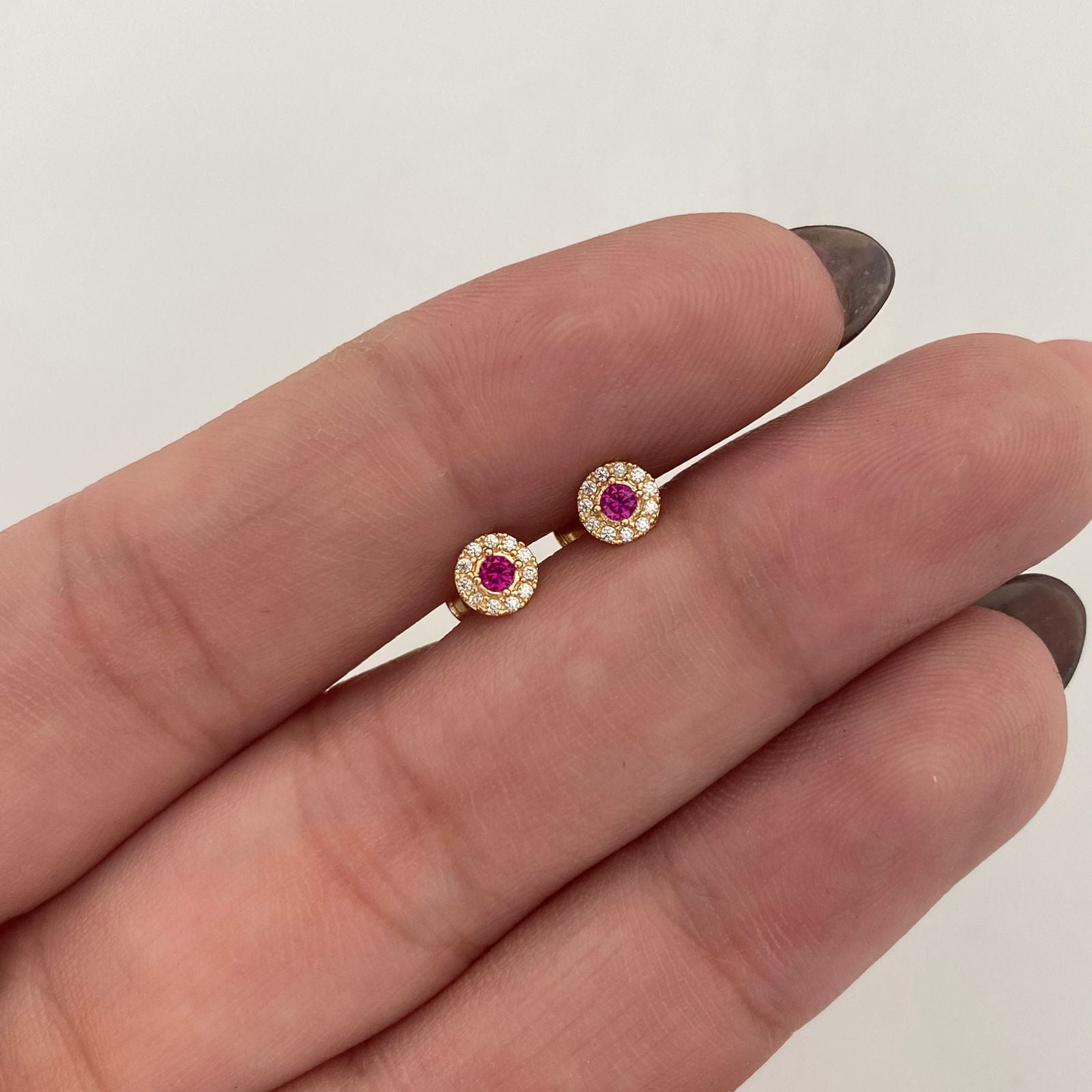 Topos Circular circones blancos y fucsia Oro amarillo 18k 0,6 Gr / 4,5 mm