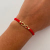 Pulsera tejida Infinito bolas lisas 4mm Roja Oro amarillo 18k 0,6 Gr
