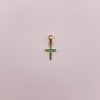 Dije mini cruz circones verdes Oro amarillo 18k 0,55 Gr / 7,68 mm / 1,5 Cm