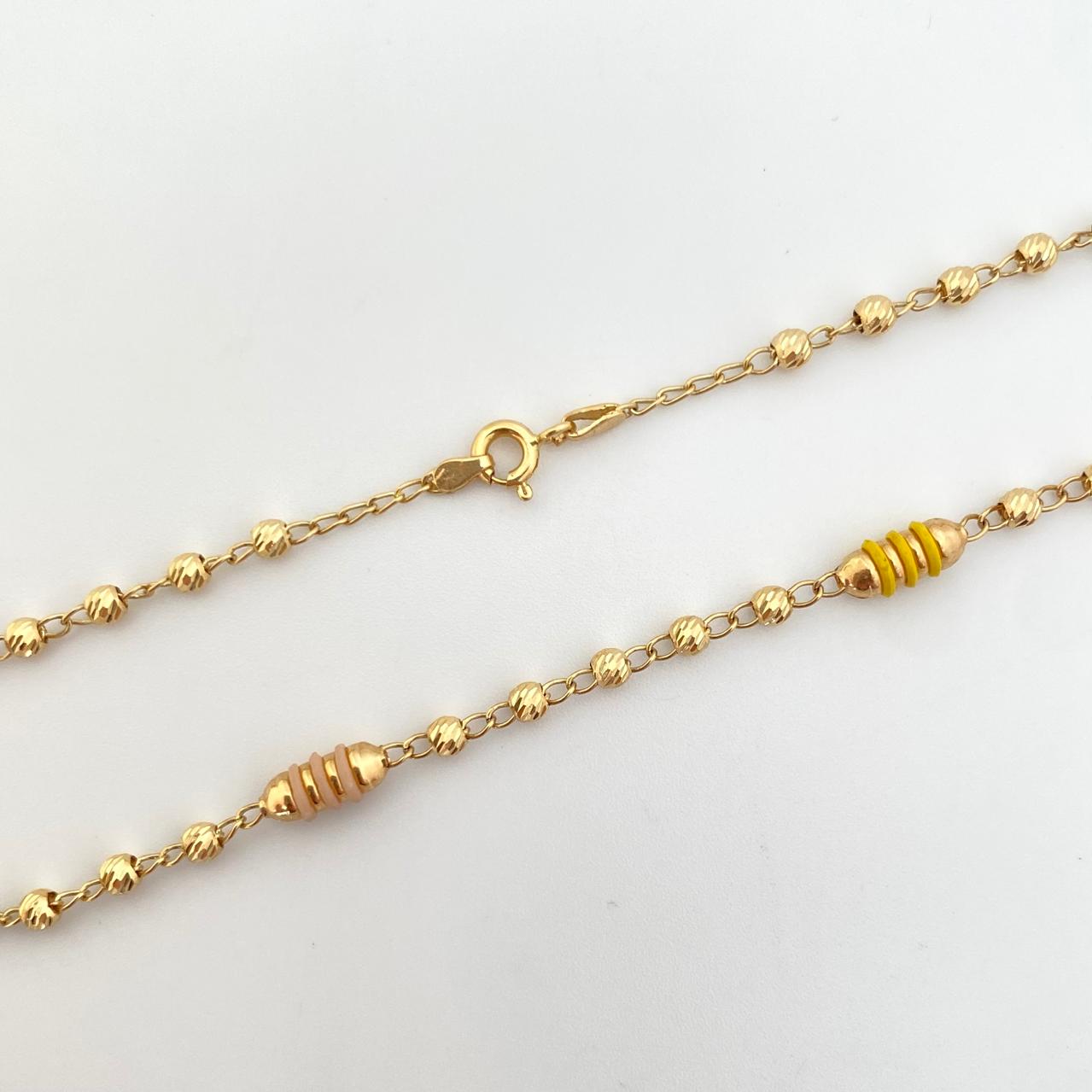 Cadena rustica cauchos colores militar balines diamantados Oro amarillo 18k 7,30 Gr / 4,1 mm / 45 Cm Broche 0,15