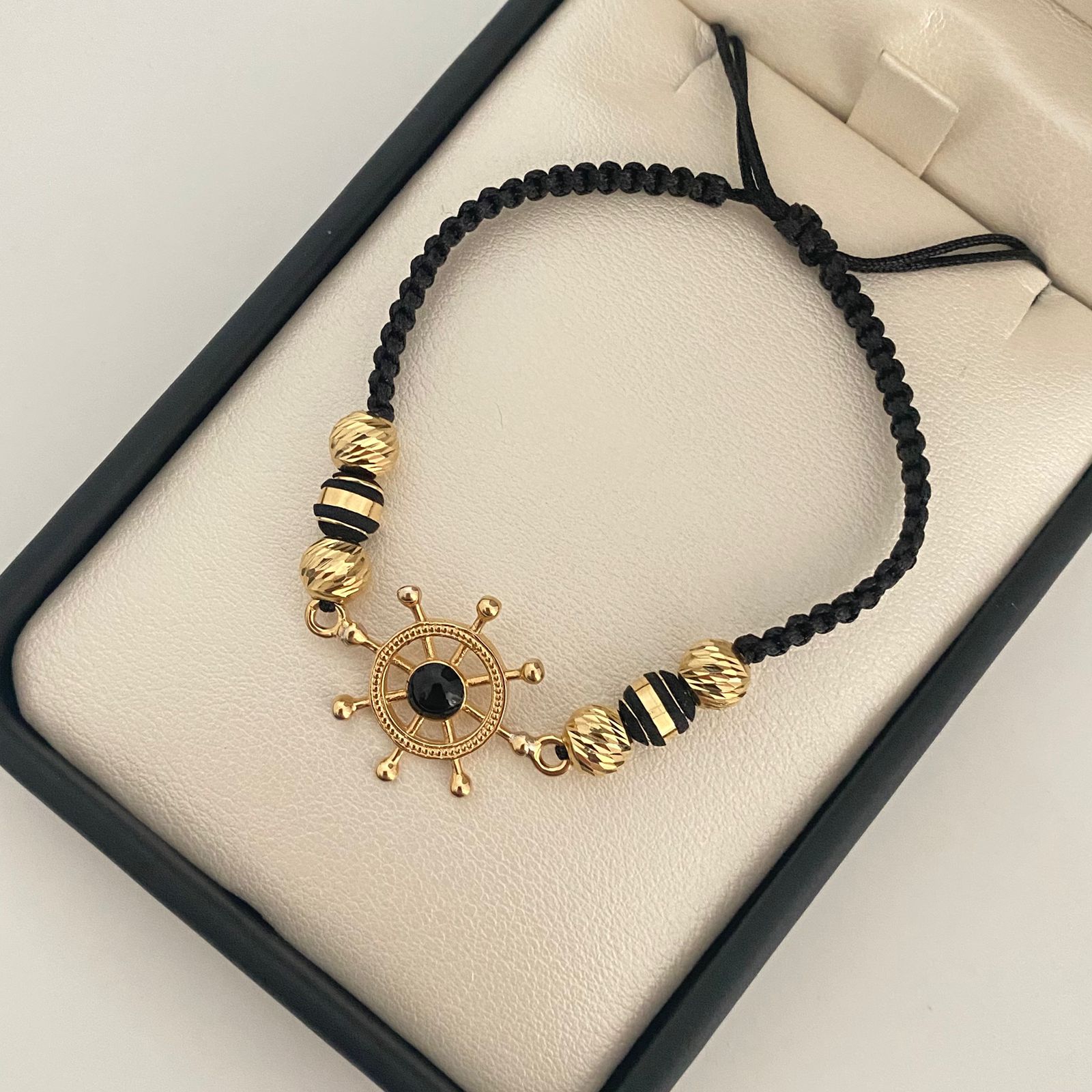 Pulsera tejida timon balines diamantados #6 neoros 3 rayas #6 Oro amarillo 18k 3,1 Gr