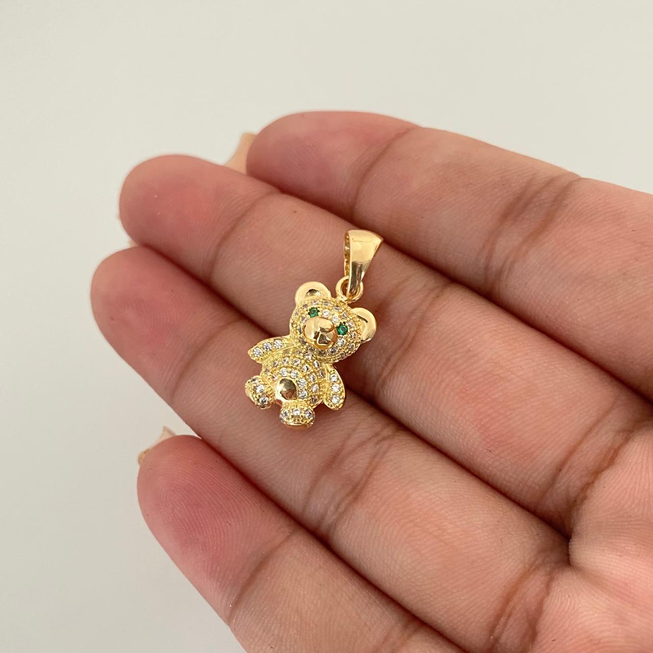 Dije oso casting ojos verdes Oro amarillo 18k 3,5 Gr / 2,5 Cm