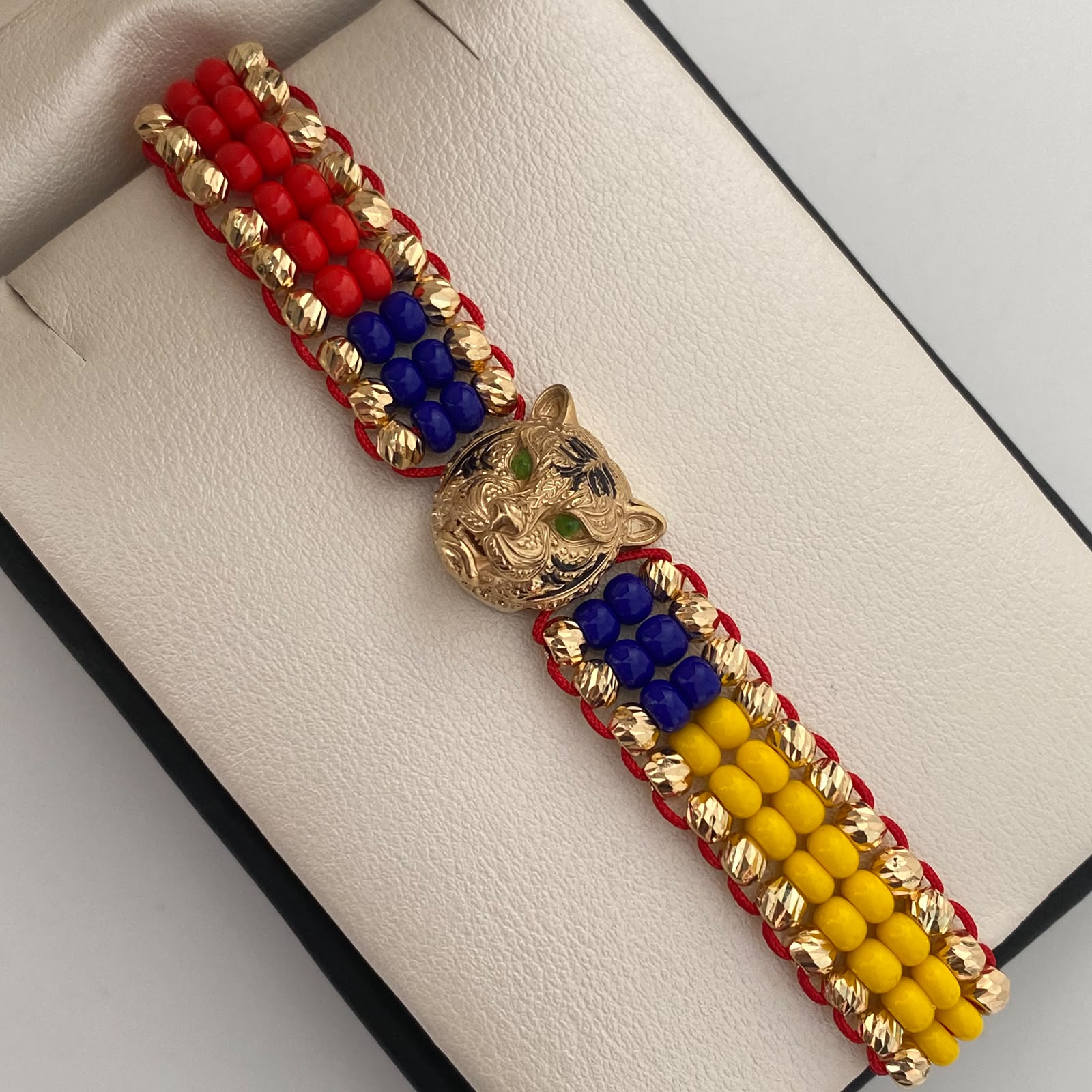 Pulsera tejida Tigre Col Bolas diamantadas(por fabricacion) personalizado Oro amarillo 18k 11,05 Gr