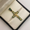 Dije cruz virgen guadalupe circones verdes Oro amarillo 18k 7,05 Gr / 22,2 mm / 5 Cm
