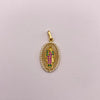 Dije virgen de guadalupe con circones verdes y fucsias  Oro amarillo 18k 1,95 Gr / 11,55 mm / 2,5 Cm