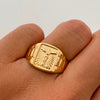 Anillo Troquel Cristo Diamantado Oro amarillo 18k / Talla 11 3/4 / 2,85 Gr / 4,8 mm
