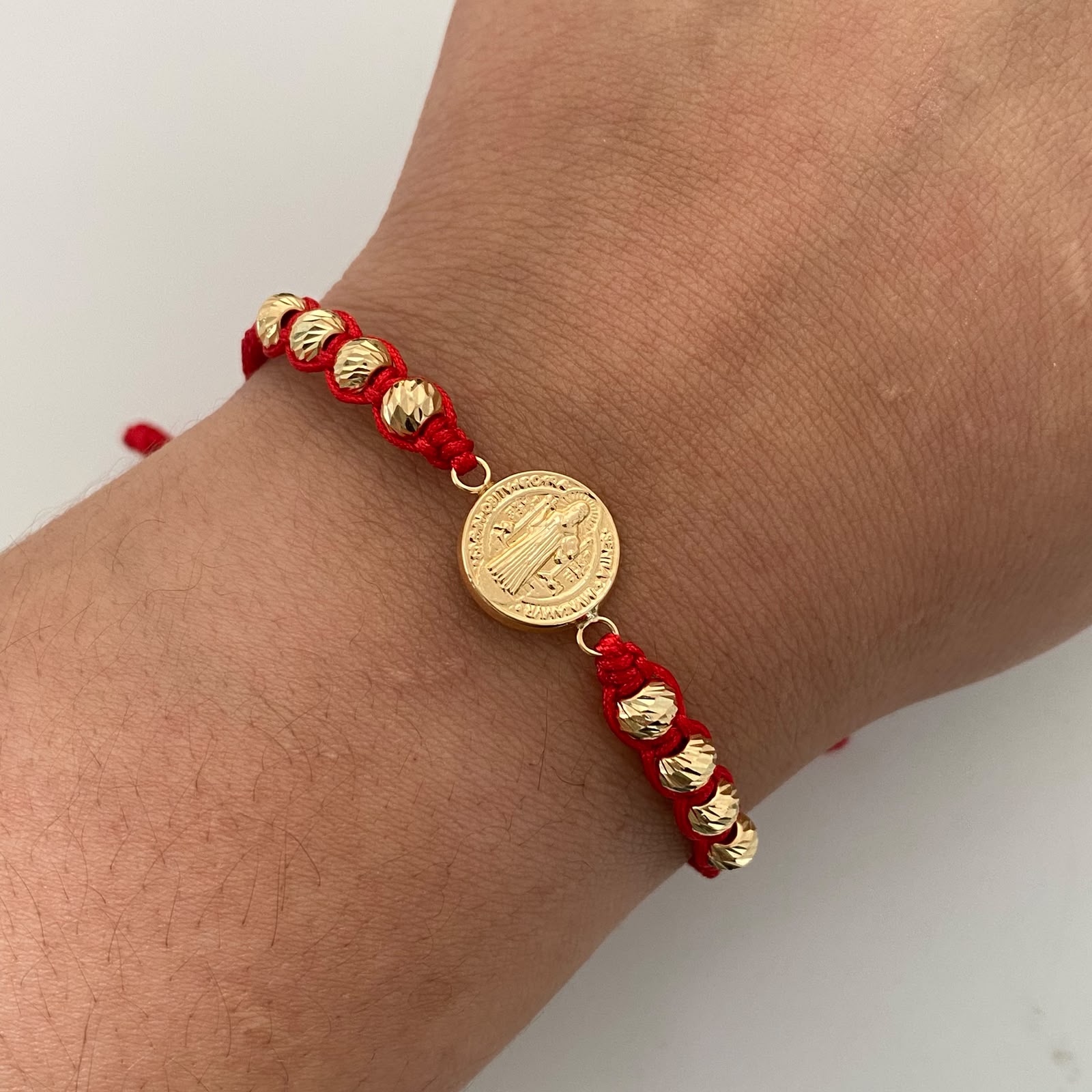 Pulsera tejida Herraje san benito bolas Diamantadas 5mm Oro amarillo 18k 1,25 Gr