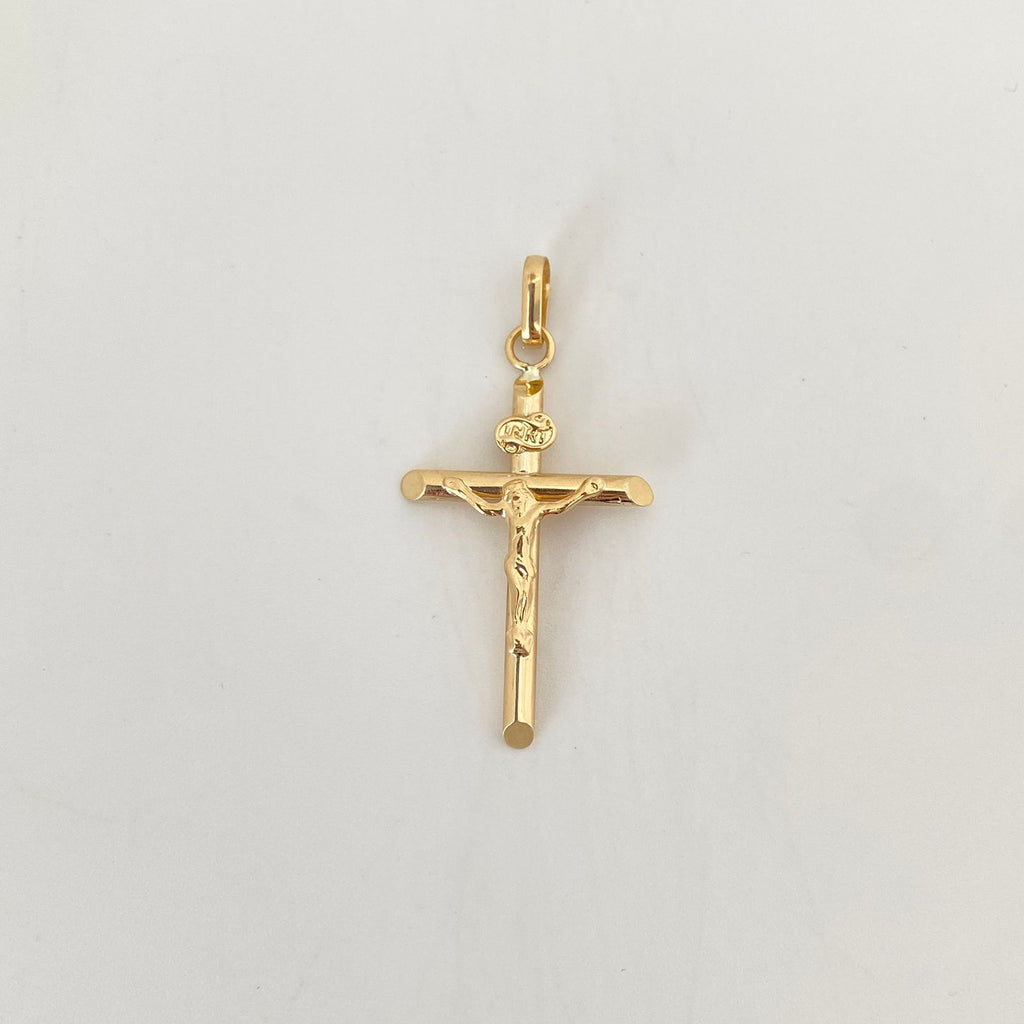 Dije Cruz Tubular Cristo Oro amarillo 18k 1,2 Gr / 20 mm / 3,8 Cm