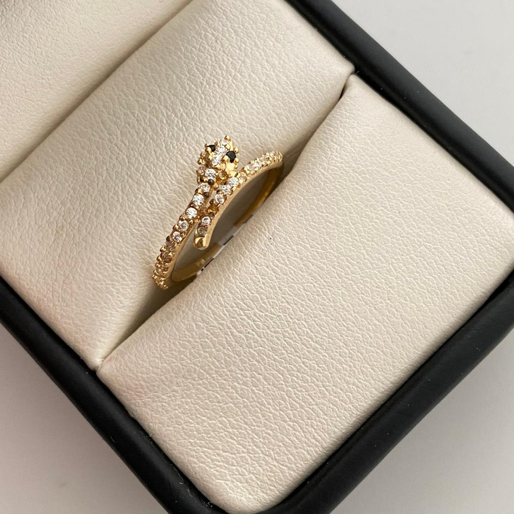 Anillo serpiente con swarovski blanco y negro  Oro amarillo 18k / Talla 6 / 1,45 Gr