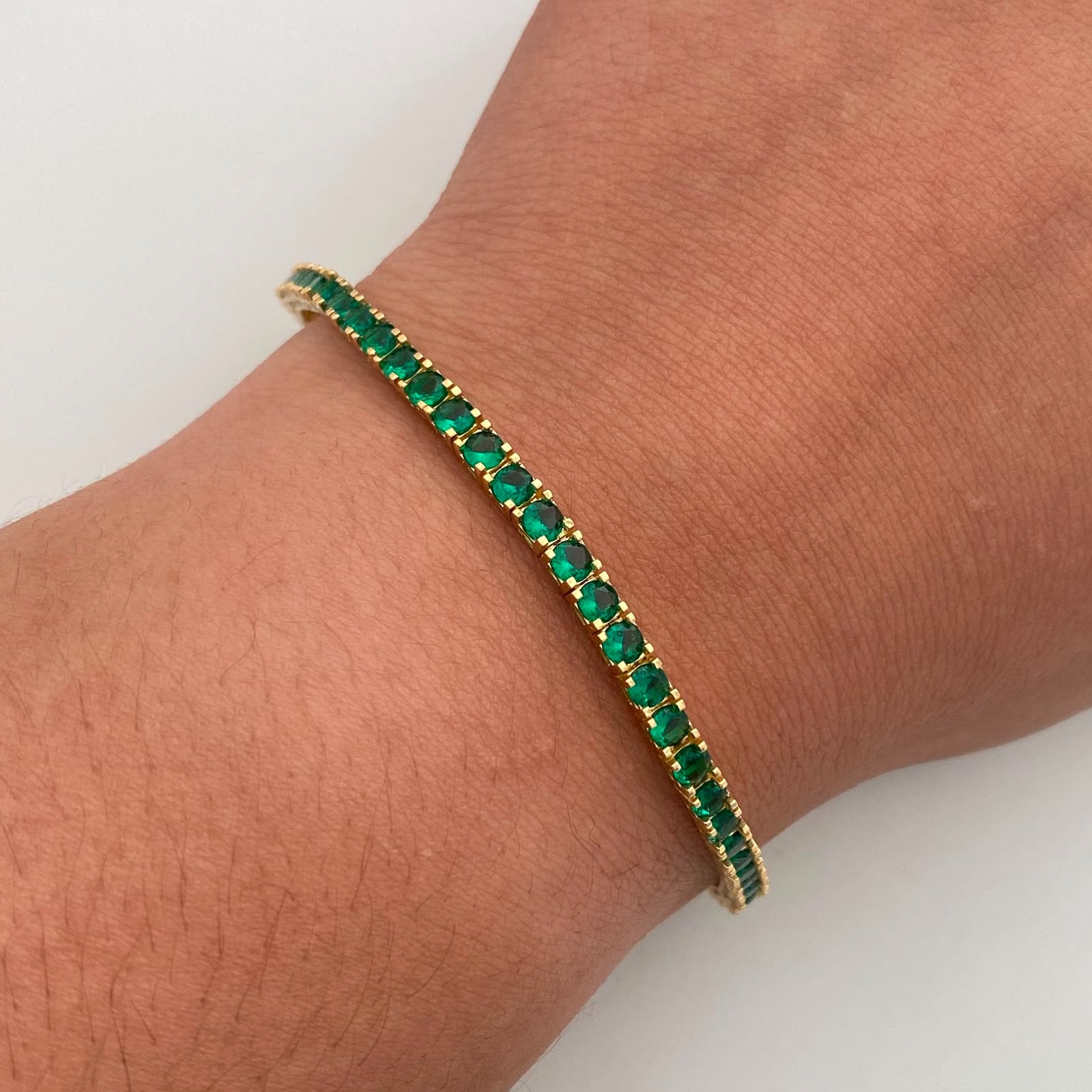 Pulso Tennis Circon Verde Oro amarillo 18k +4 / 10,1 Gr / 3,3 mm / 19,8 Cm