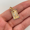 Dije Rectangular Casting Blanco y Azul Virgen Milagrosa Oro amarillo y Oro blanco 18k 3,44 Gr / 11,6 mm / 2,6 Cm