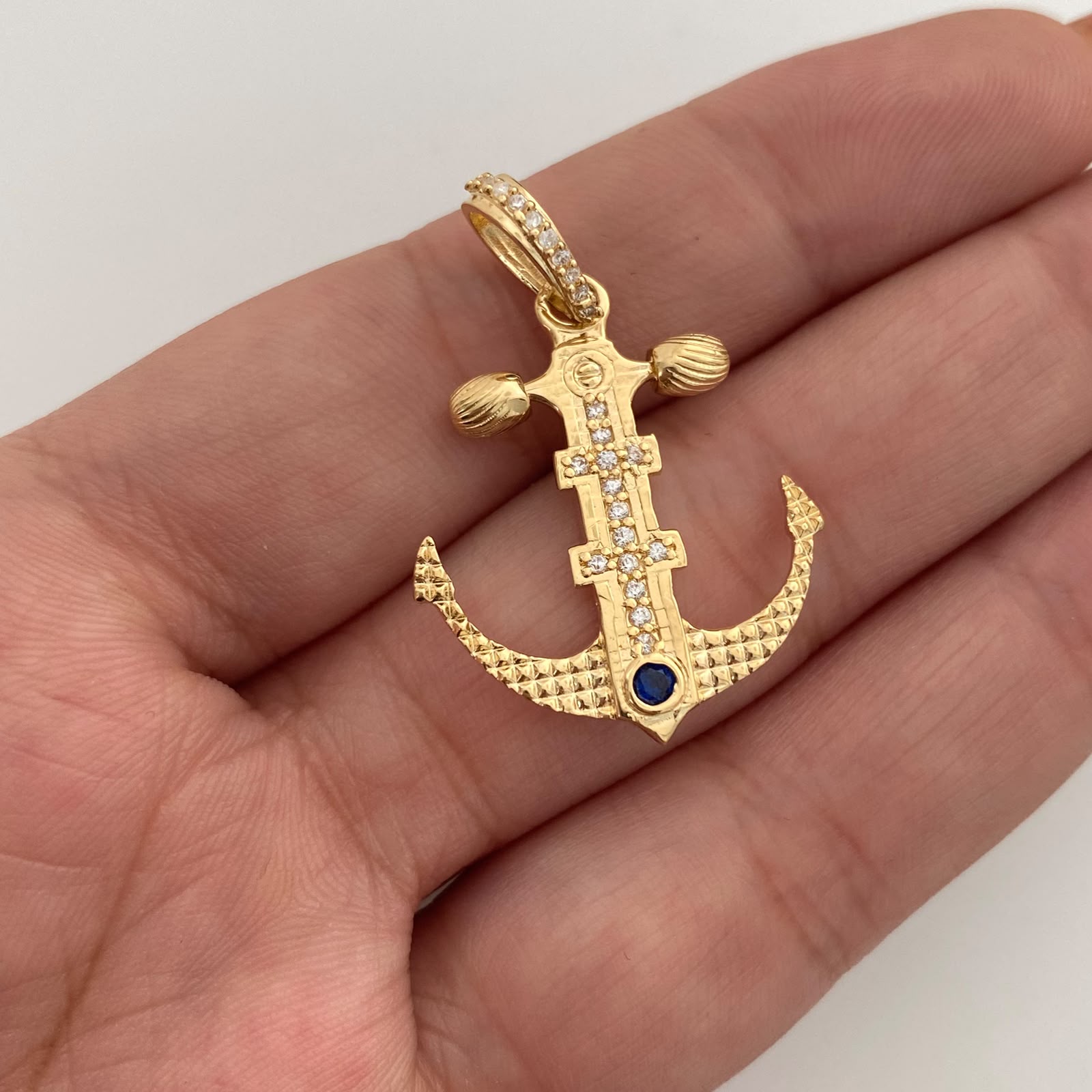 Dije Ancla Casting Azul Oro amarillo 18k 3,5 Gr / 23 mm / 3,4 Cm
