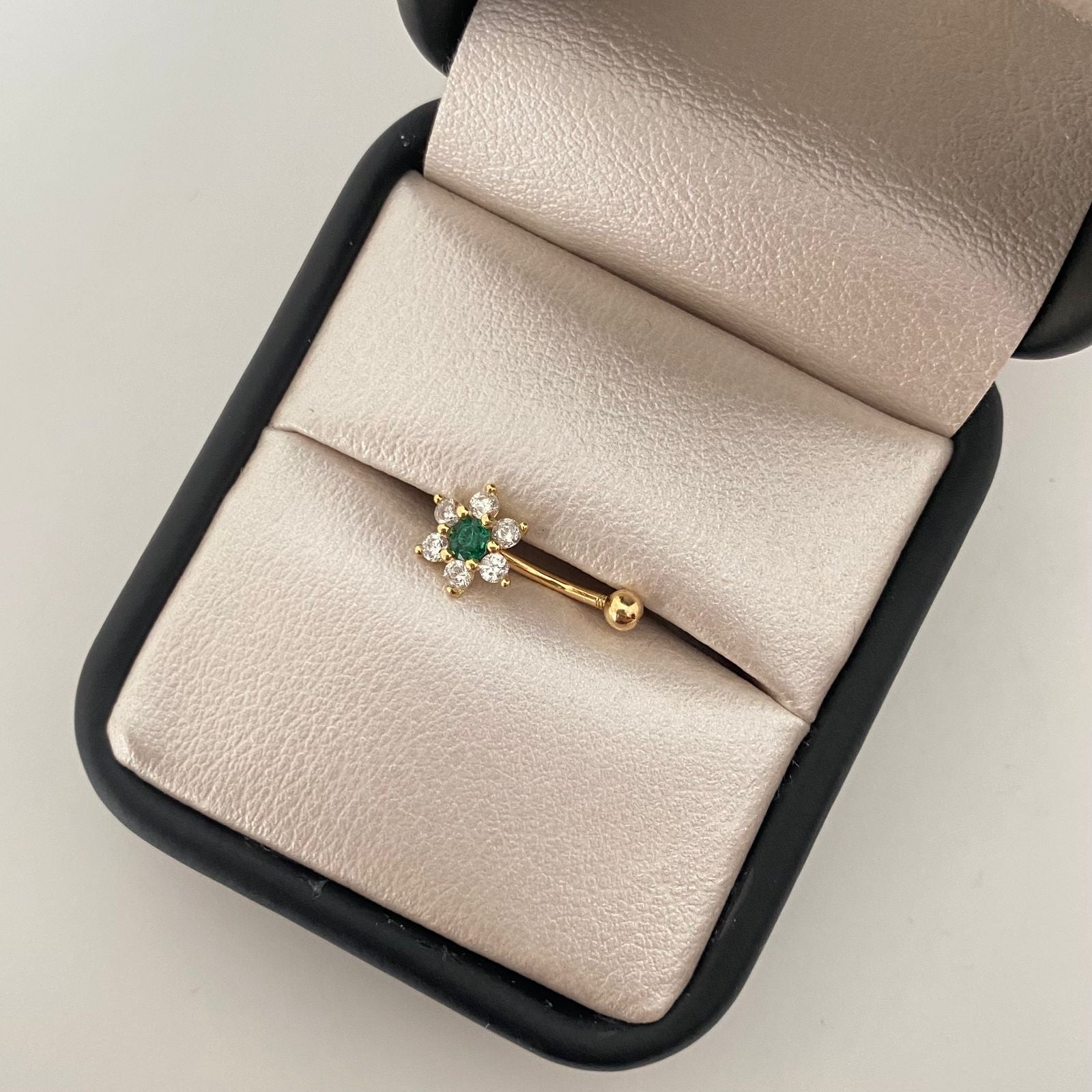 Piercing flor punto circon verde ( joya ) Oro amarillo 18k 0,8 Gr