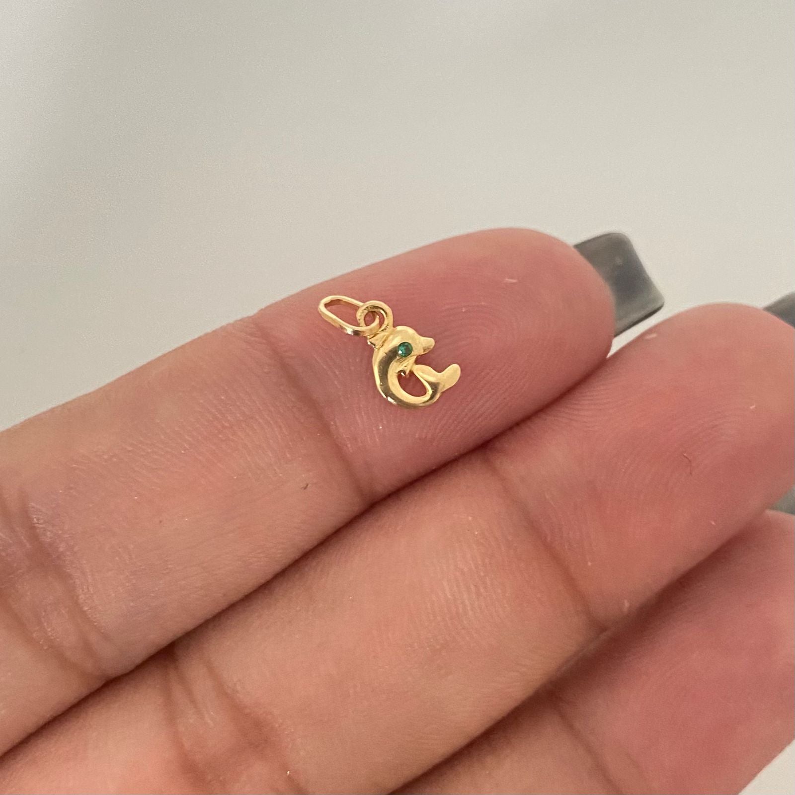Dije mini delfin circon verde Oro amarillo 18k 0,30 Gr / 1,0 Cm