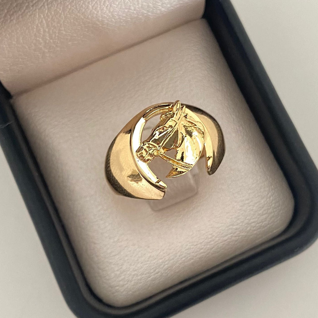 Anillo silueta caballo liso Oro amarillo 18k / Talla 10 1/2 / 7,85 Gr
