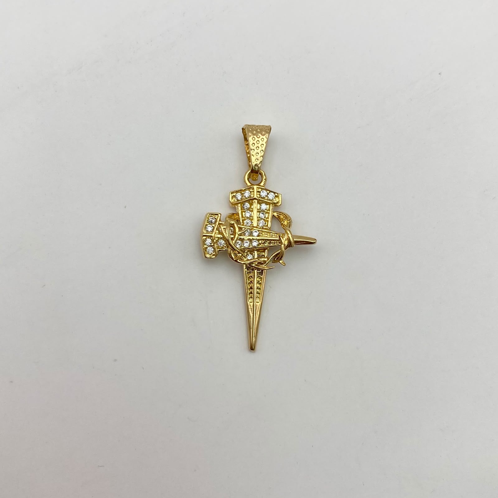 Dije cruz clavo corona de espinas blanca Oro amarillo 2,8 Gr / 3,2 Cm