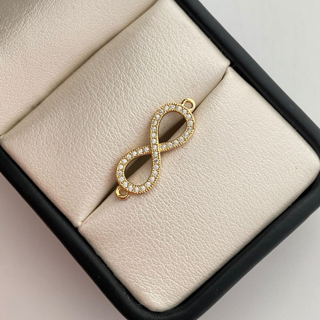 Herraje infinito con circones blancos  Oro amarillo 18k 1,2 Gr / 2 Cm