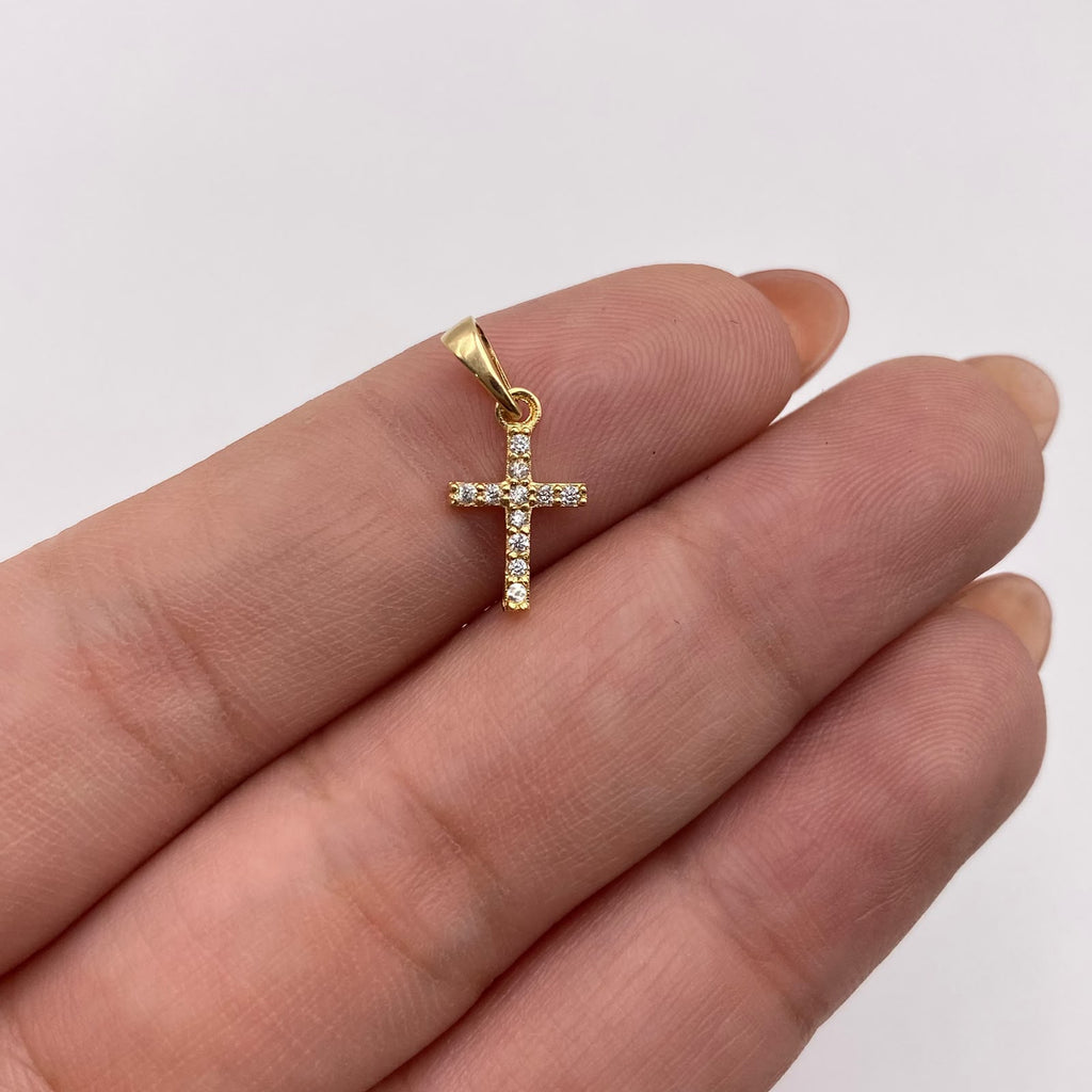 Dije cruz circones blancos Oro amarillo 18k 0,6 Gr / 7,76 mm / 1,5 Cm