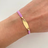 Pulsera tejida con placa ovalada y balines diamantadas 4mm  Oro amarillo 18k 0,8 Gr