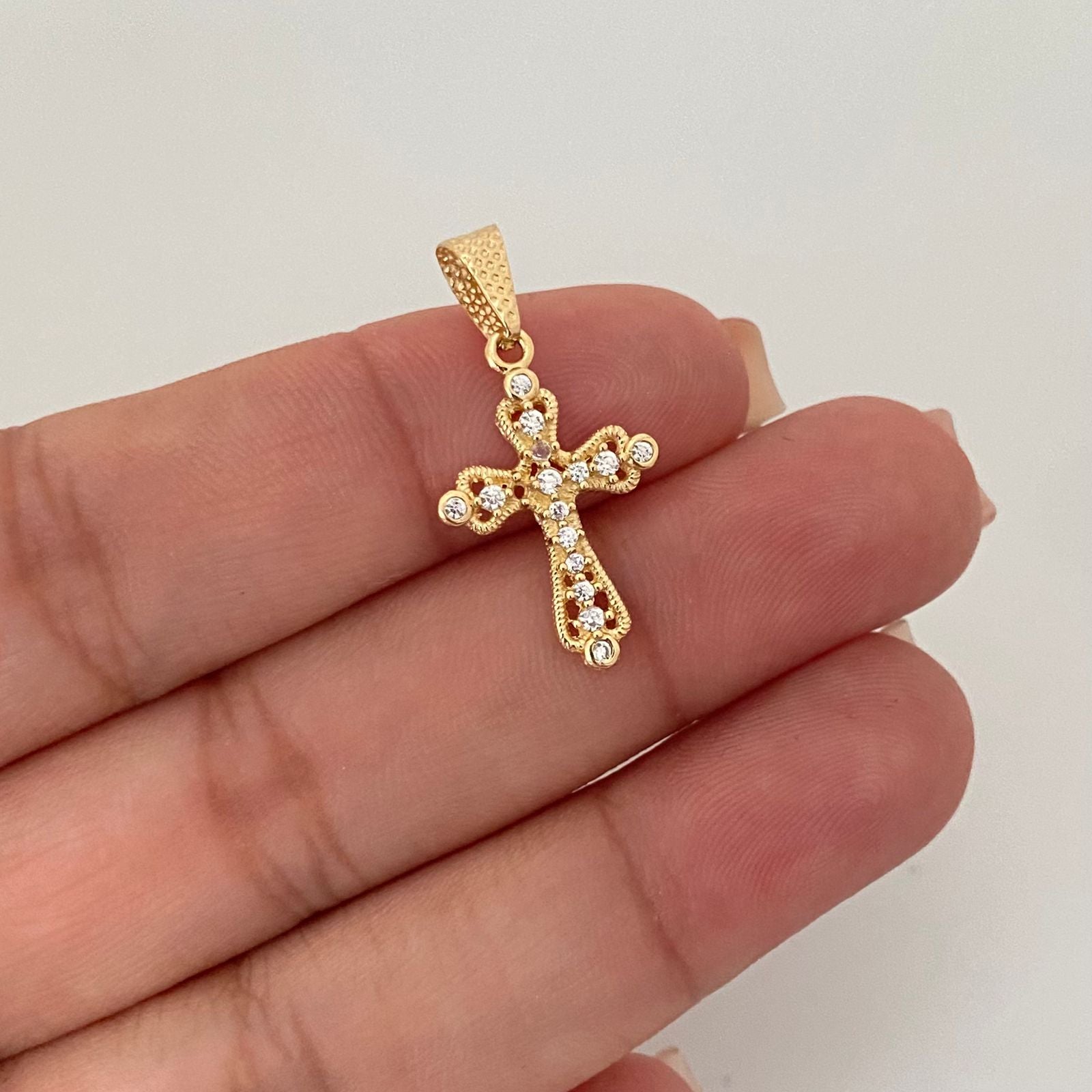 Dije cruz casting silueta diamantada Oro amarillo 18k 1,25 Gr / 2,6 Cm