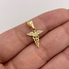 Dije Caduceo con alas y circones blancos Oro amarillo 18k 0,58 Gr / 12,55 mm / 2 Cm