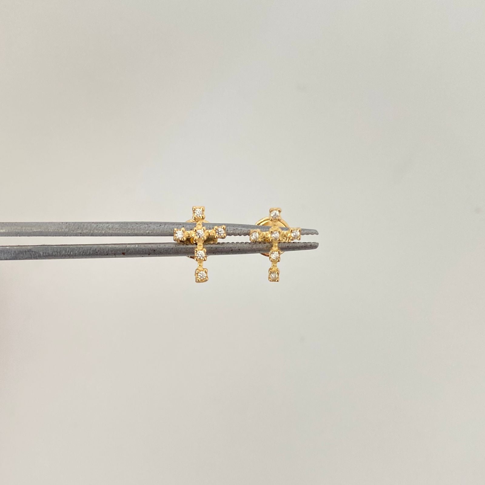 Topos cruz circones blancos Oro amarillo 18k 0,95 Gr / 6,4 mm