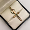 Dije cruz aro circones verdes Oro rosa 18k 6,95 Gr / 22 mm / 5 Cm
