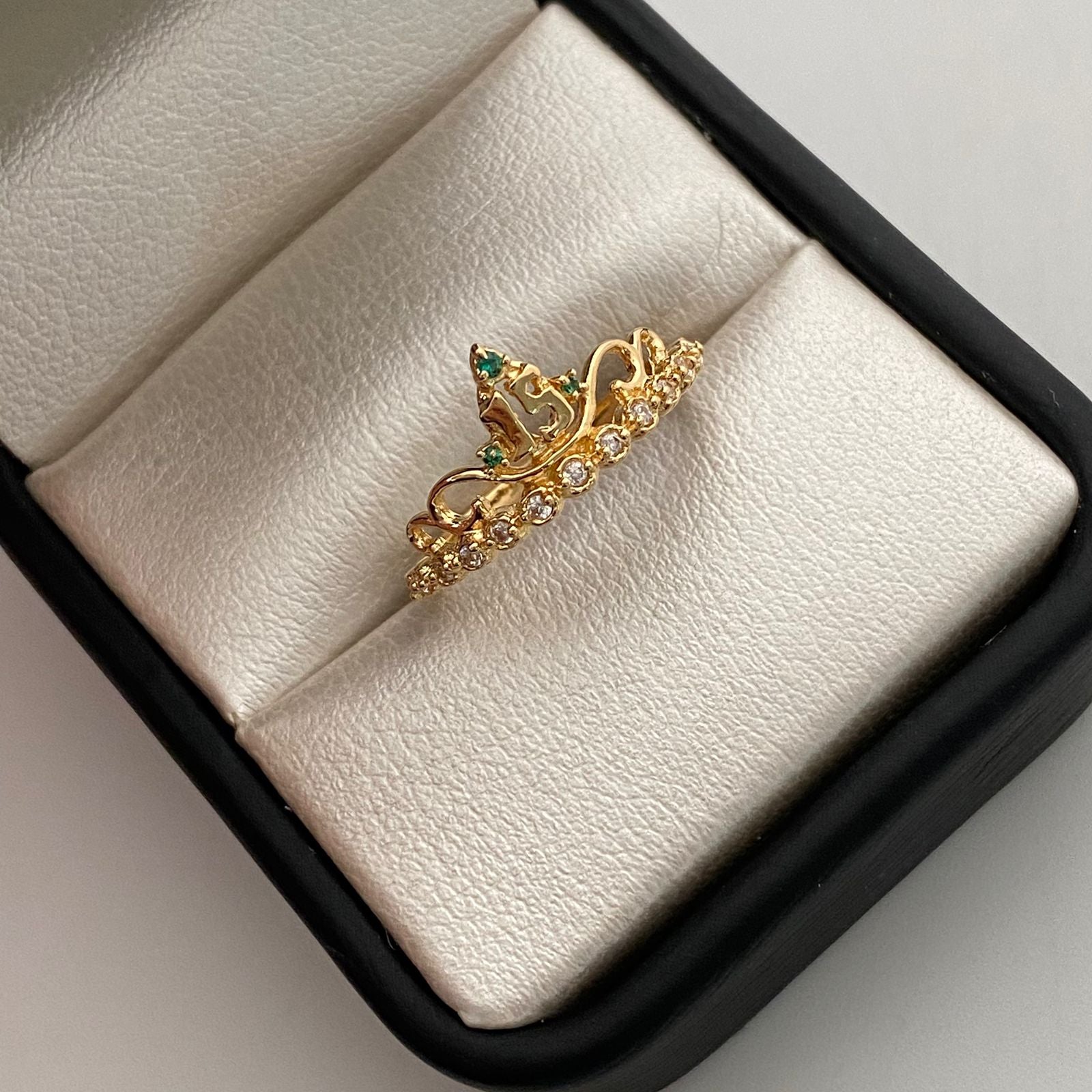 Anillo 15 Casting Blanco y Verde Oro amarillo 18k / Talla 7 / 2,1 Gr