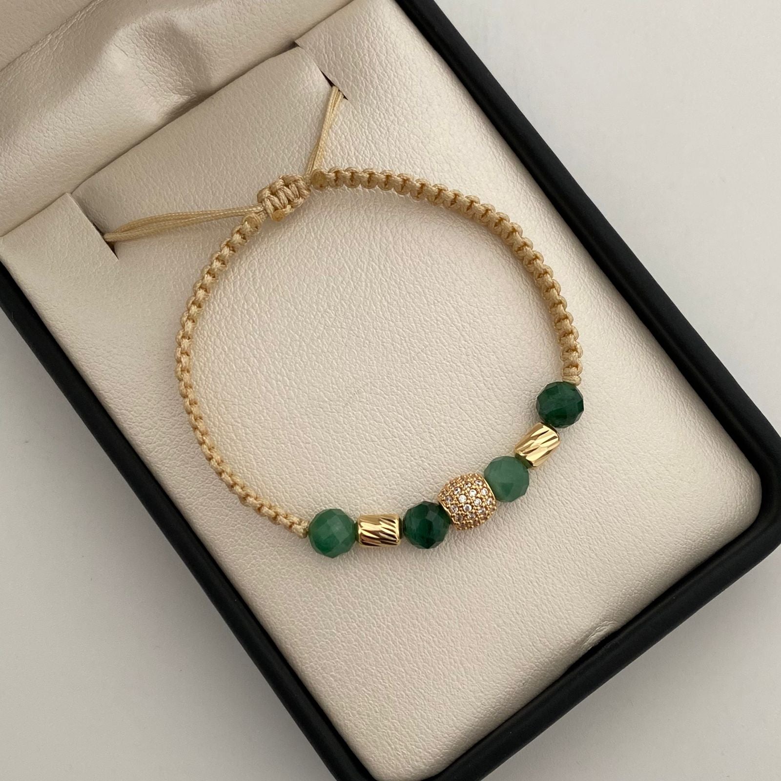 Pulsera tejida bola de fuego cilindros diamantados y 4 morrallas 6mm beige Oro amarillo 18k 0,9 Gr