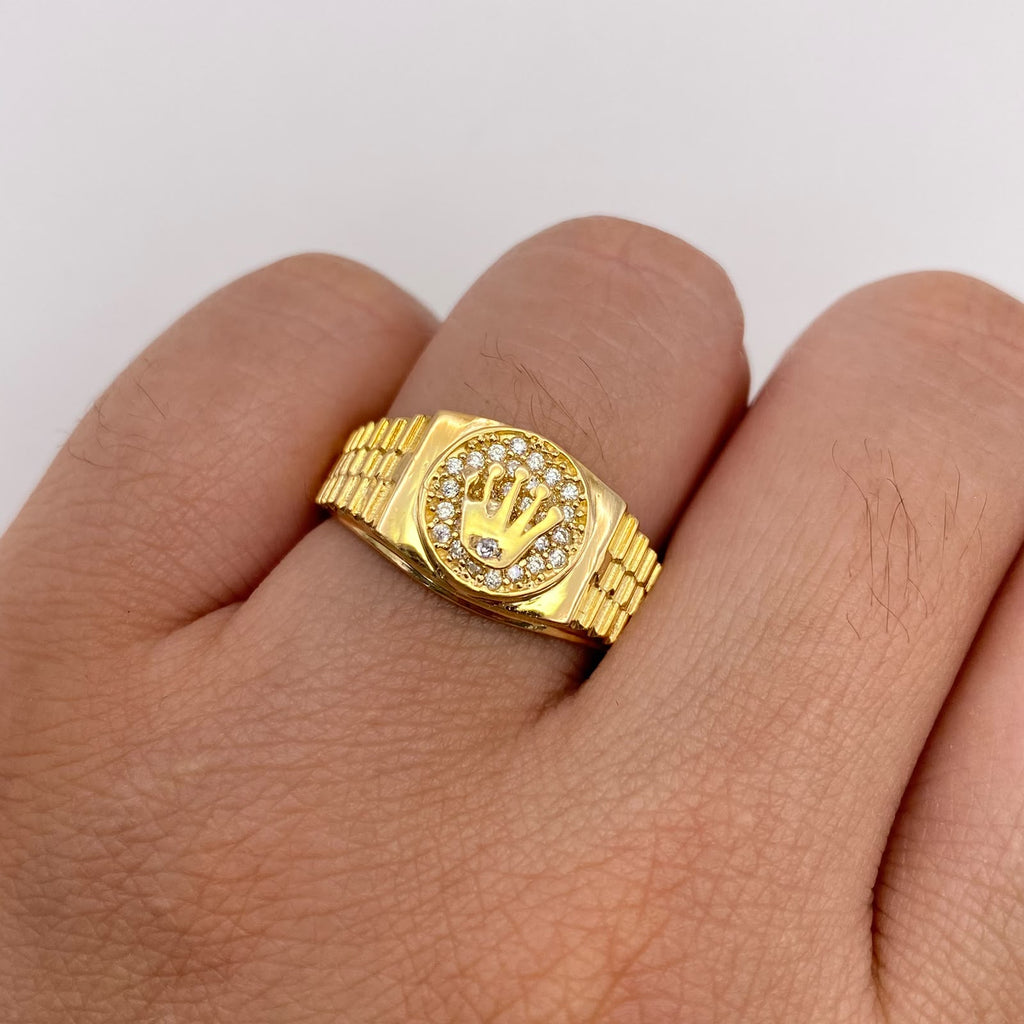Anillo Corona rx circones blancos Oro amarillo 18k / Talla 8 1/4 / 5,4 Gr / 4,8 mm