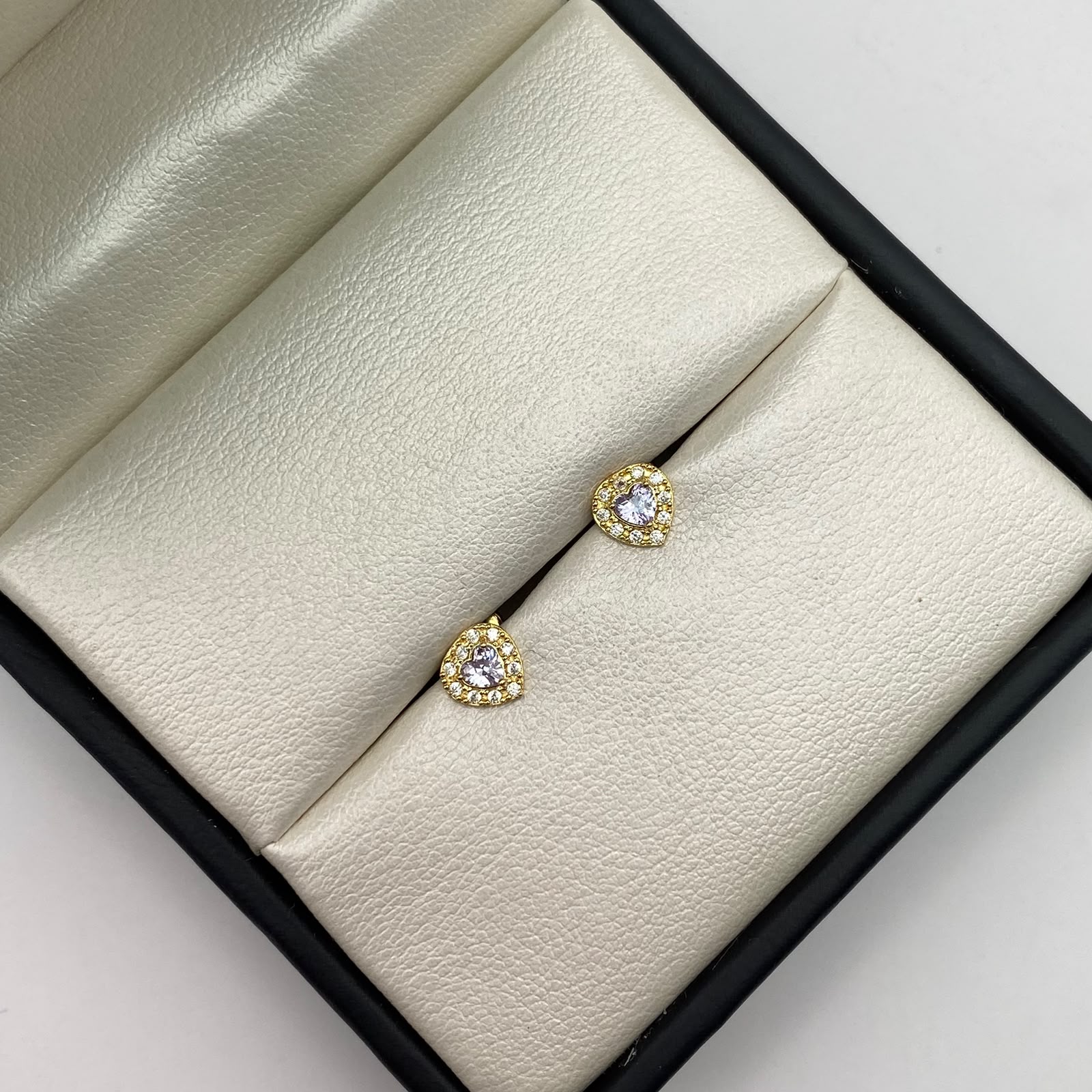 Topos corazón circones blancos y lila Oro amarillo 18k 0,9 Gr / 6,23 mm